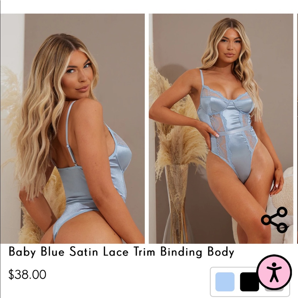 Baby Blue Satin Lace Trim Binding Bodysuit